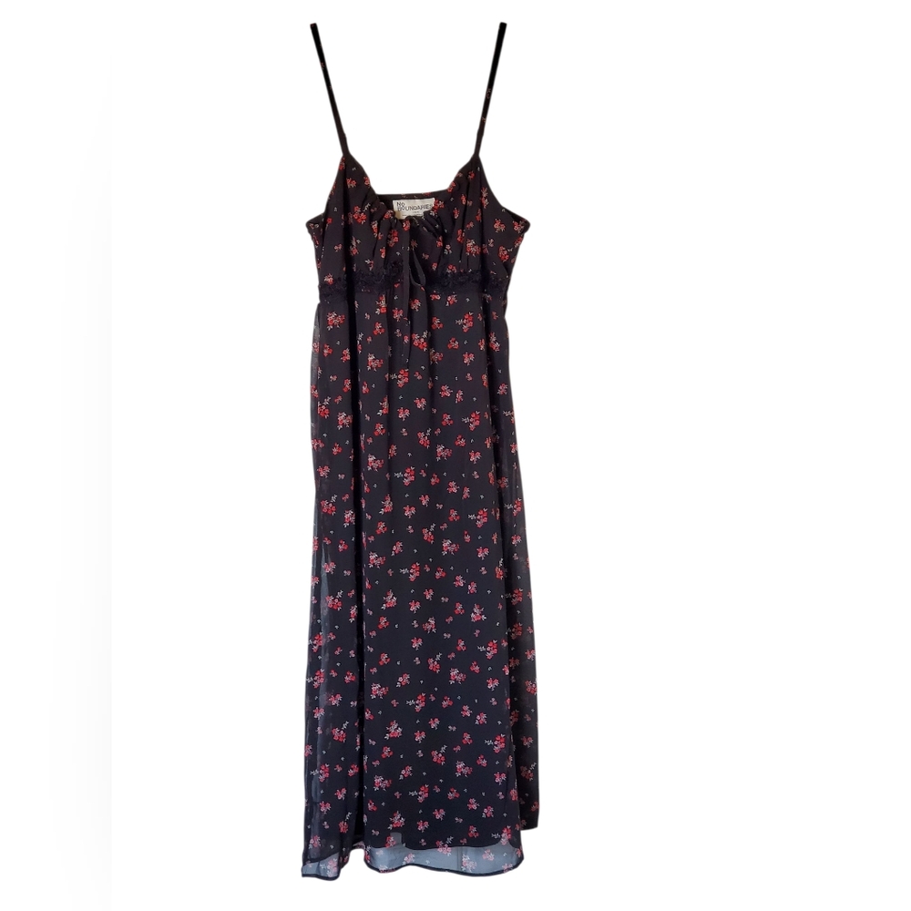 L 12/14 Floral Dress Black Floral Lined Maxi New